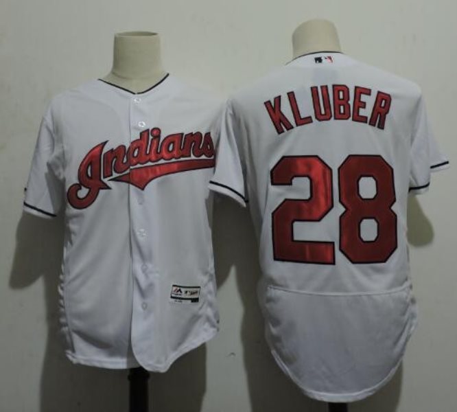 MLB Indians 28 Corey Kluber White Flexbase Men Jersey