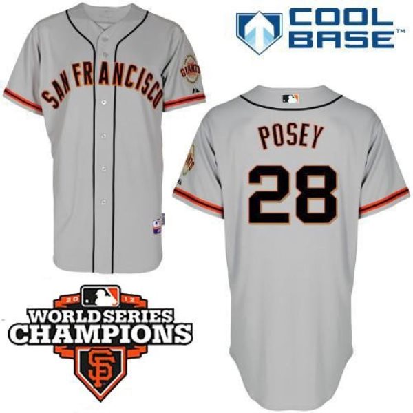 MLB Giants 28 Buster Posey Grey Cool Base w/2012 World Series Champion Patch Men Jersey