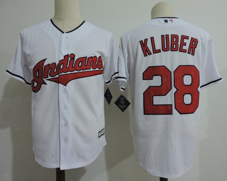 MLB Indians 28 Corey Kluber White New Cool Base Men Jersey
