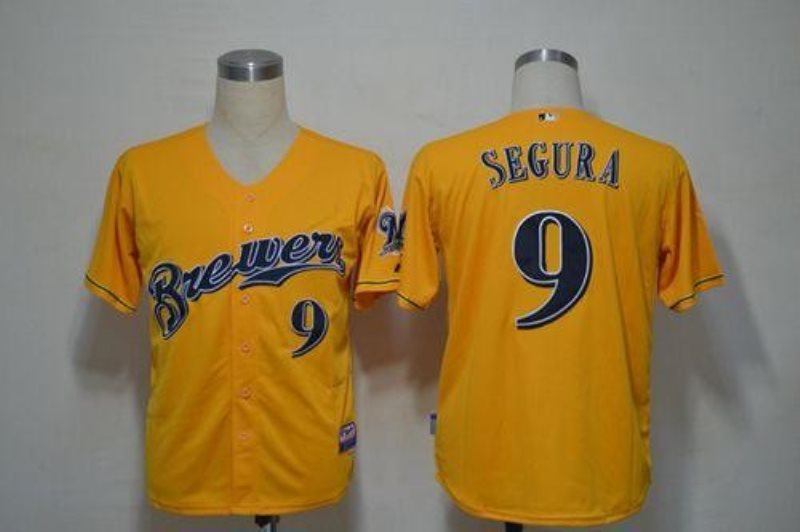 MLB Brewers 9 Jean Segura Yellow Alternate Cool Base Men Jersey