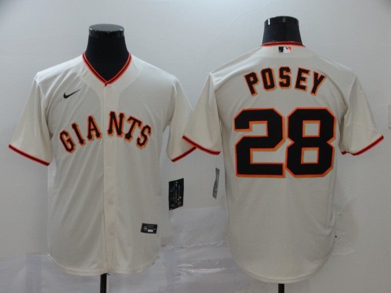 MLB Giants 28 Buster Posey Cream 2020 Nike Cool Base Men Jersey