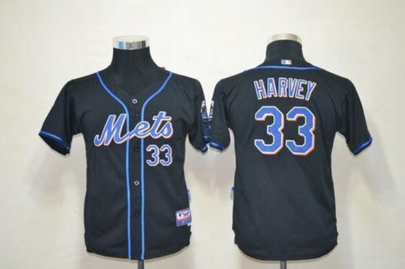 MLB Mets 33 Matt Harvey Black Cool Base Youth Jersey