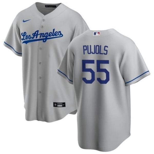 MLB Dodgers 55 Albert Pujols Grey Nike Cool Base Men Jersey