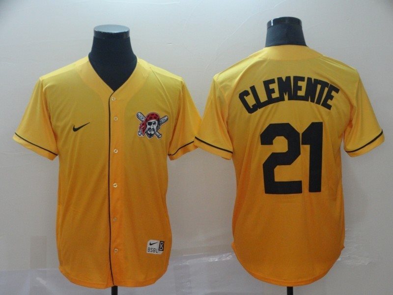 MLB Pirates 21 Roberto Clemente Yellow Drift Fashion Men Jersey