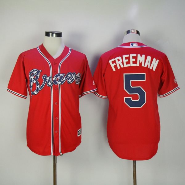 MLB Braves 5 Freddie Freeman Red New Cool Base Men Jersey