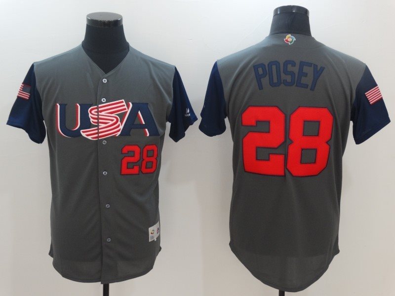 USA Baseball 28 Buster Posey Gray 2017 World Baseball Classic Jersey