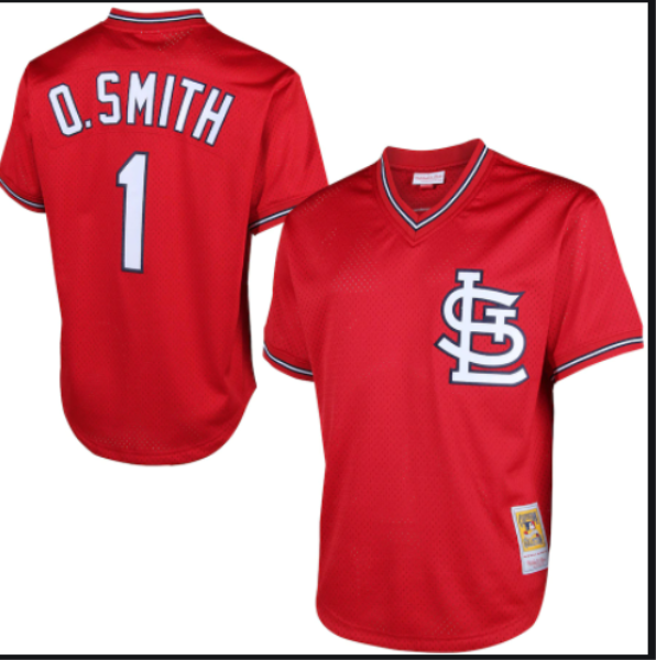 MLB Cardinals 1 Ozzie Smith Red Throwback Men Jersey