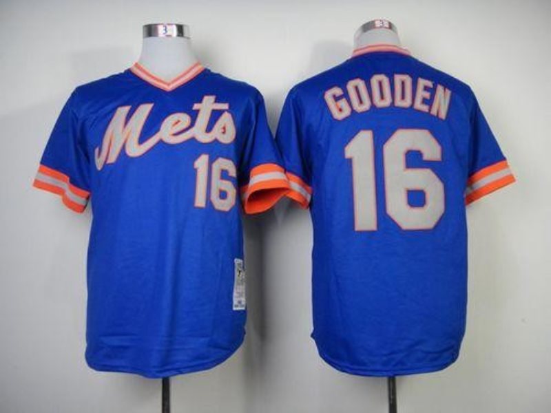 MLB Mets 16 Dwight Gooden Blue 1983 Mitchell And Ness Throwback Men Jersey