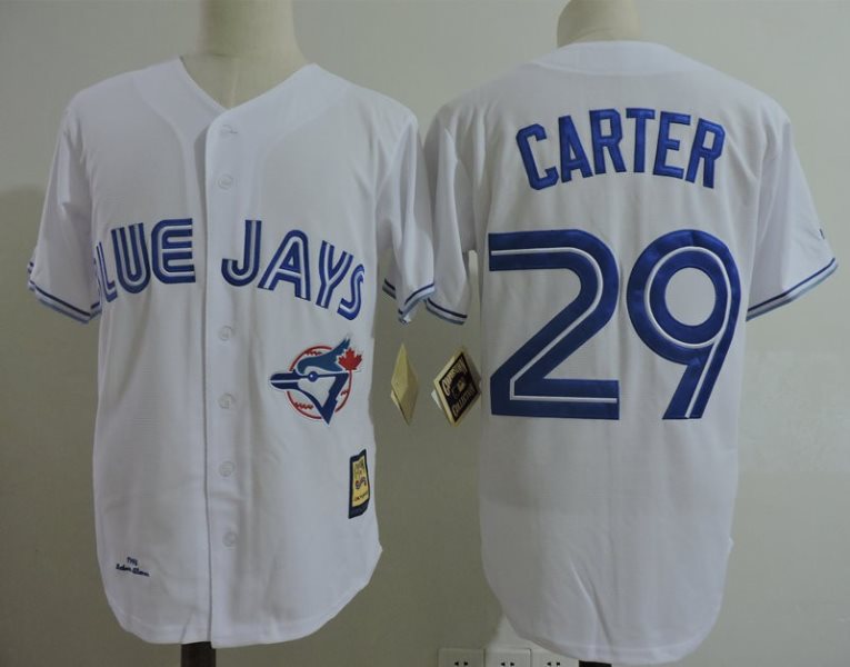 MLB Blue Jays 29 Joe Carter White 1993 Cooperstown Collection Men Jersey