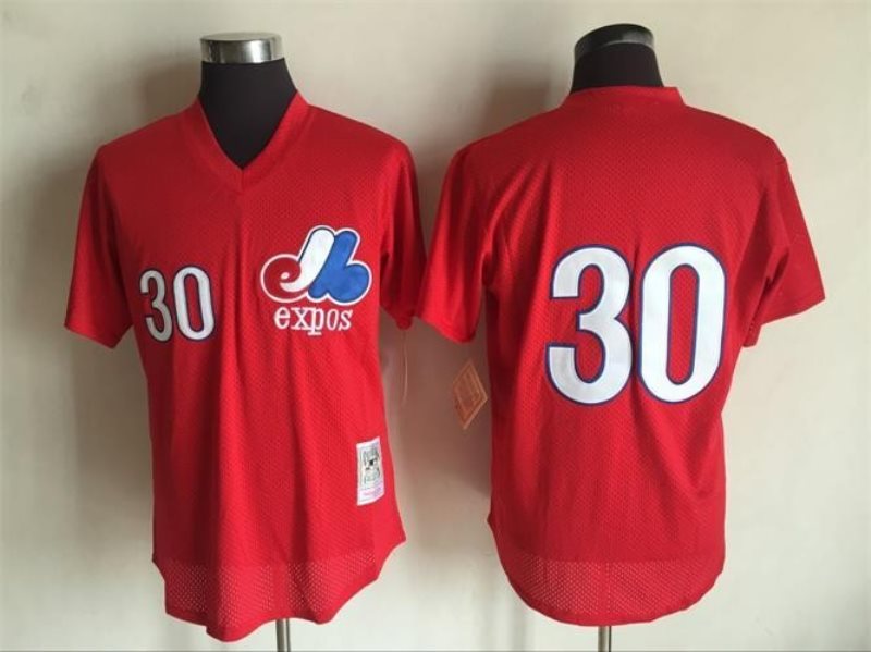 MLB Expos 30 Tim Raines Red Mitchell and Ness Throwback Men Jersey
