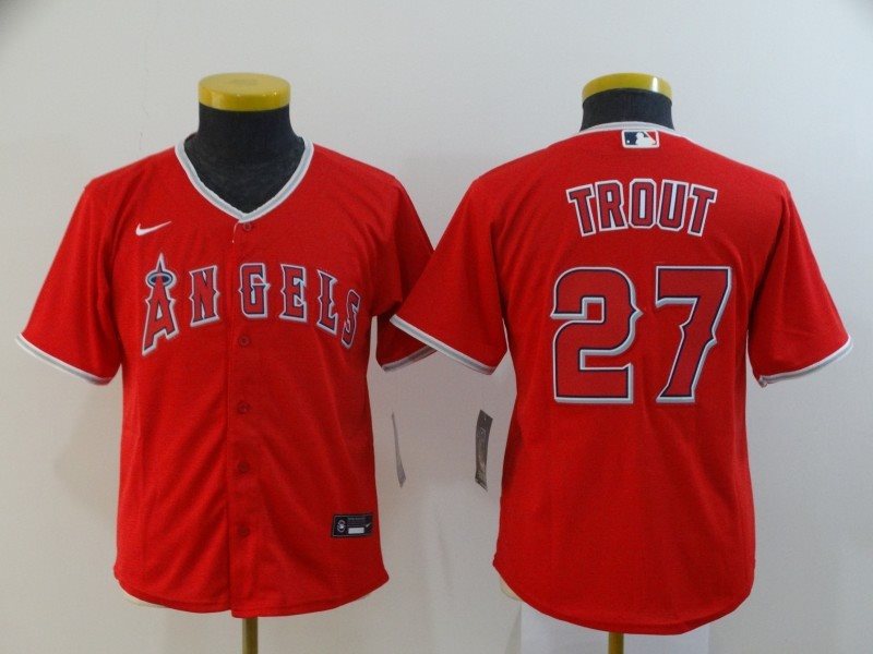 MLB Angels 27 Mike Trout Red 2020 Nike Cool Base Youth Jersey