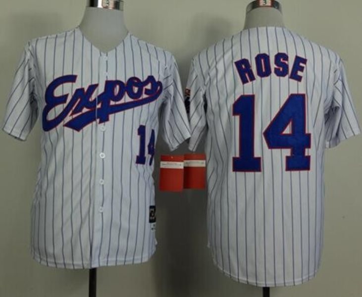 MLB Expos 14 Pete Rose White (Black Strip) 1982 Mitchell and Ness Throwback Men Jersey