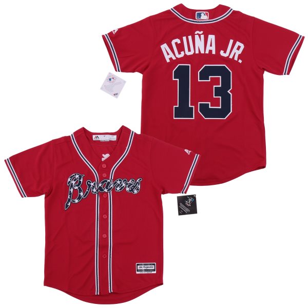 MLB Braves 13 Ronald Acuna Jr. Red Cool Base Youth Jersey