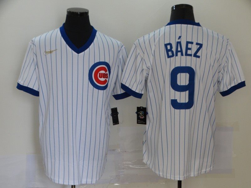 MLB Cubs 9 Javier Baez White 2020 Nike Cool Base Men Jersey