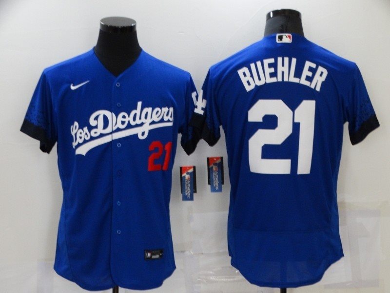 MLB Dodgers 21 Walker Buehler Royal 2021 City Connect Flexbase Men Jersey