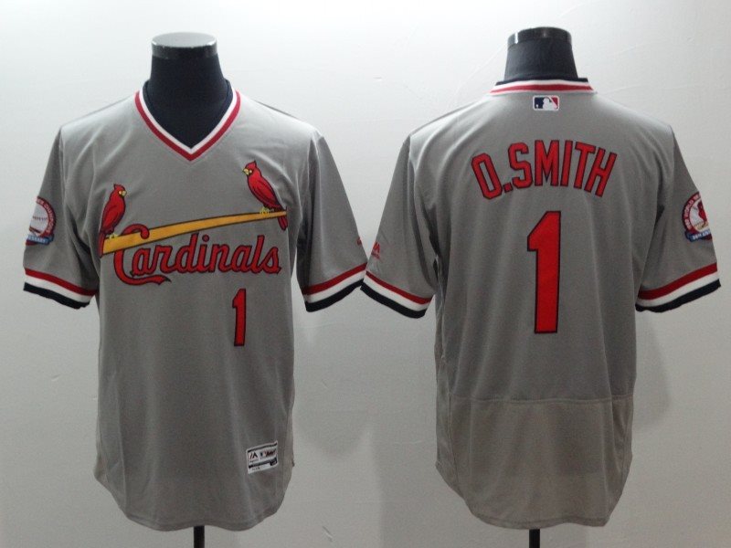 MLB Cardinals 1 Ozzie Smith Grey Cooperstown Collection Flexbase Men Jersey