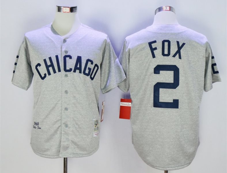 MLB White Sox 2 Nellie Fox Grey 1960 Mitchell and Ness Throwback Men Jersey
