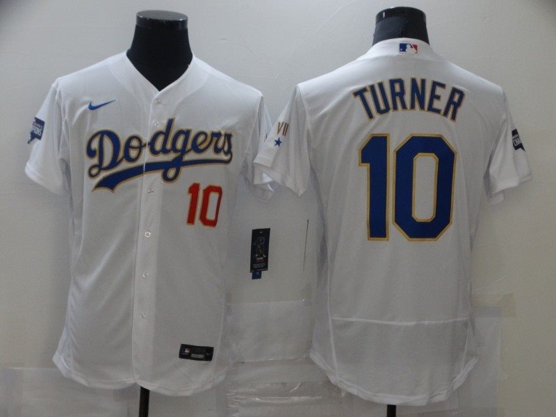 MLB Los Angeles Dodgers 10 Justin Turner White Gold Champion Men Jersey