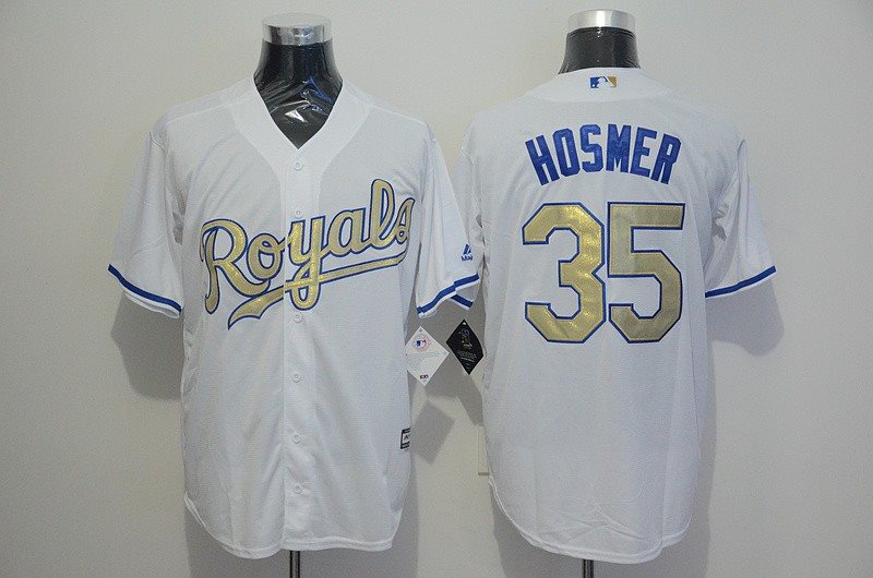MLB Royals 35 Eric Hosmer White 2015 World Series Champions Gold Youth Jersey