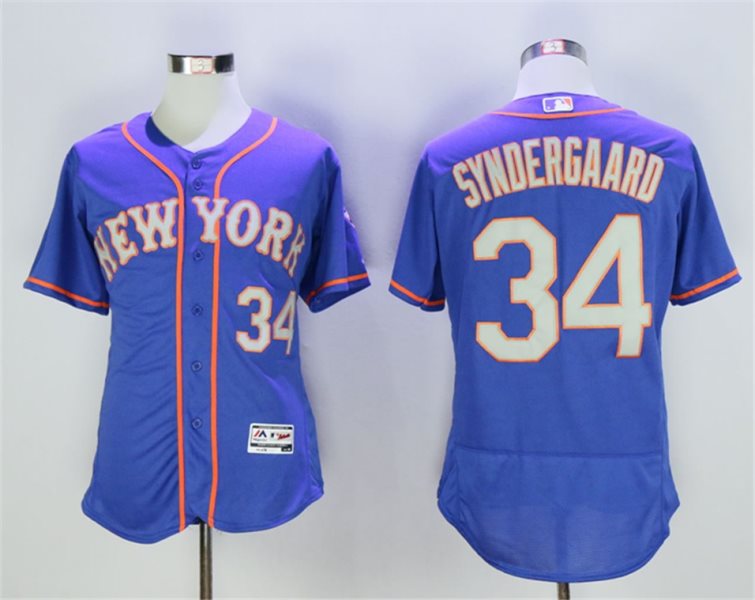 MLB Mets 34 Noah Syndergaard Blue Road Flexbase Men Jersey