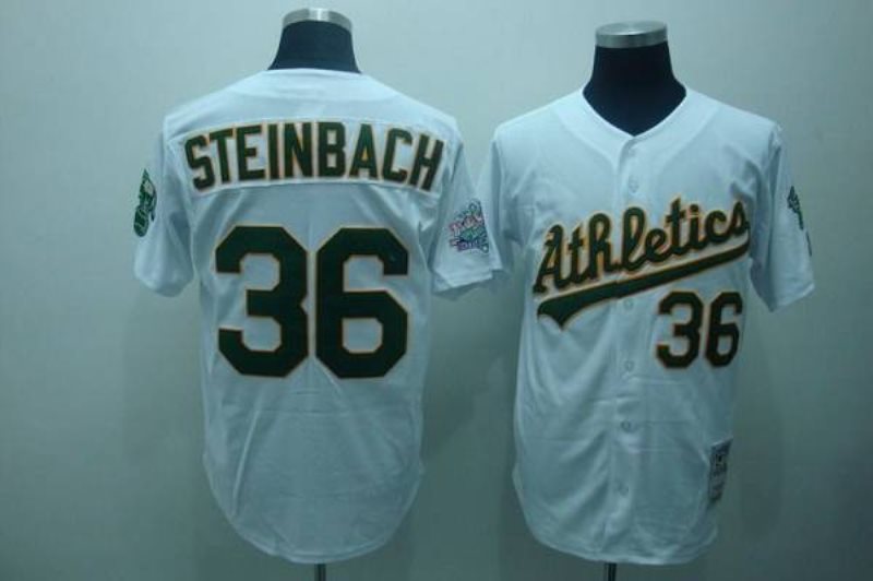 MLB Athletics 36 Terry Steinbach White Mitchell and Ness Throwback Men Jersey