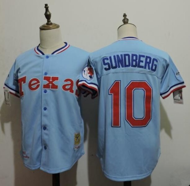MLB Rangers 10 Jim Sundberg Light Blue 1982 Cooperstown Mitchell and Ness Throwback Men Jersey