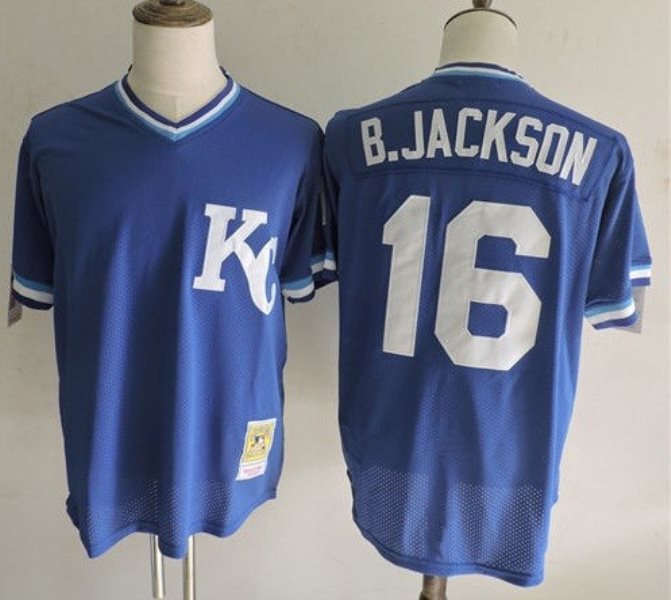 MLB Royals 16 Bo Jackson Blue Throwback Men Jersey