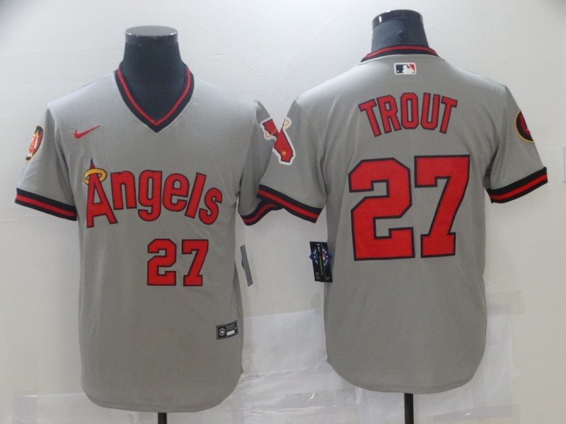 MLB Angels 27 Mike Trout Grey Nike Cool Base Men Jersey