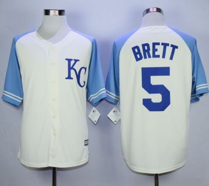 MLB Royals 5 George Brett Cream Exclusive Vintage Men Jersey