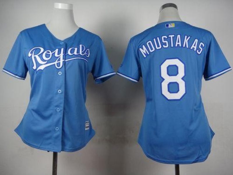 MLB Royals 8 Mike Moustakas Light Blue Alternate 1 Women Jersey
