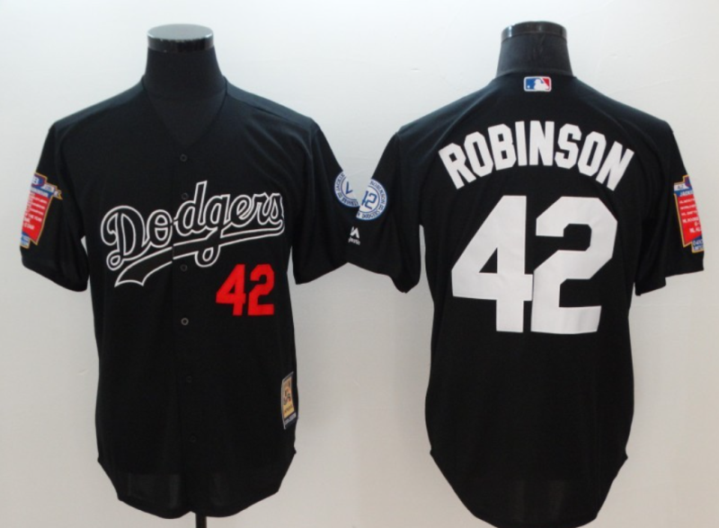 MLB Dodgers 42 Jackie Robinson Black Throwback Cool Base Men Jersey