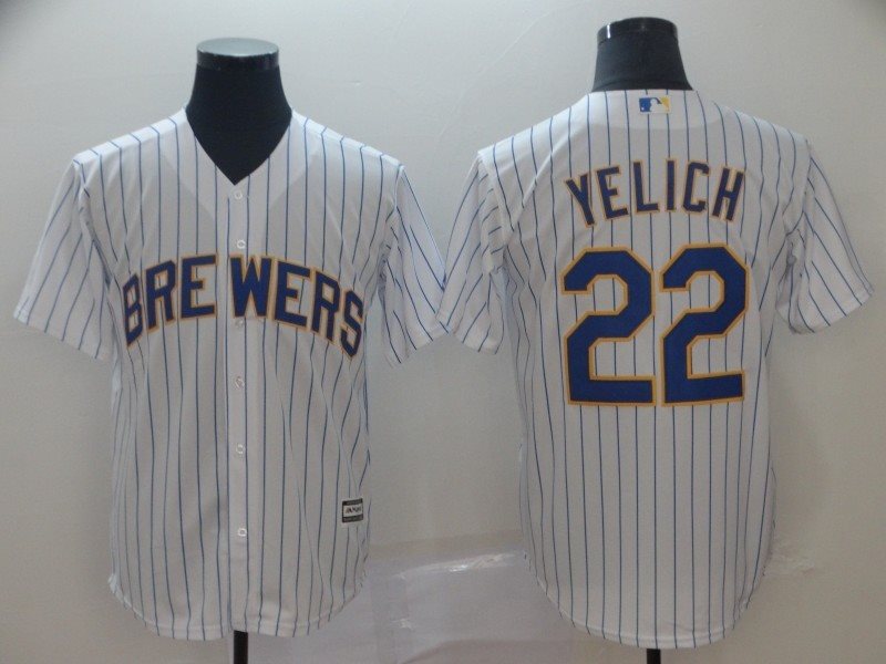 MLB Brewers 22 Christian Yelich White Cool Base Men Jersey