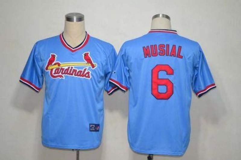 MLB Cardinals 6 Stan Musial Light Blue Mitchell and Ness Throwback Men Jersey