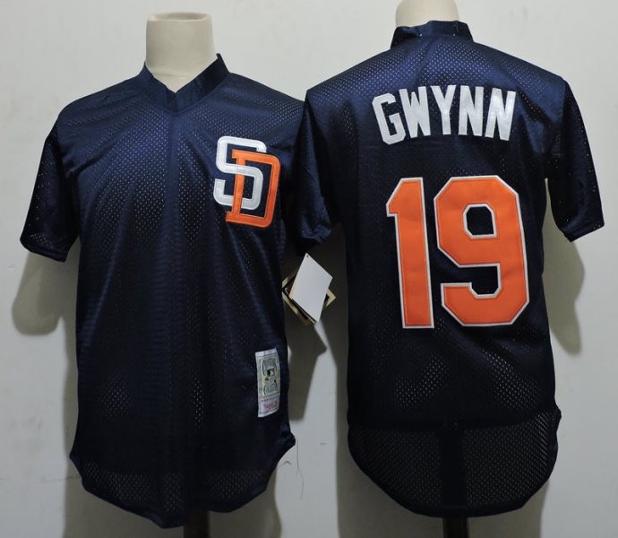 MLB Padres 19 Tony Gwynn Blue Mitchell and Ness Throwback Men Jersey