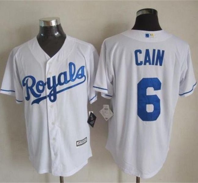 MLB Royals 6 Lorenzo Cain White New Cool Base Men Jersey