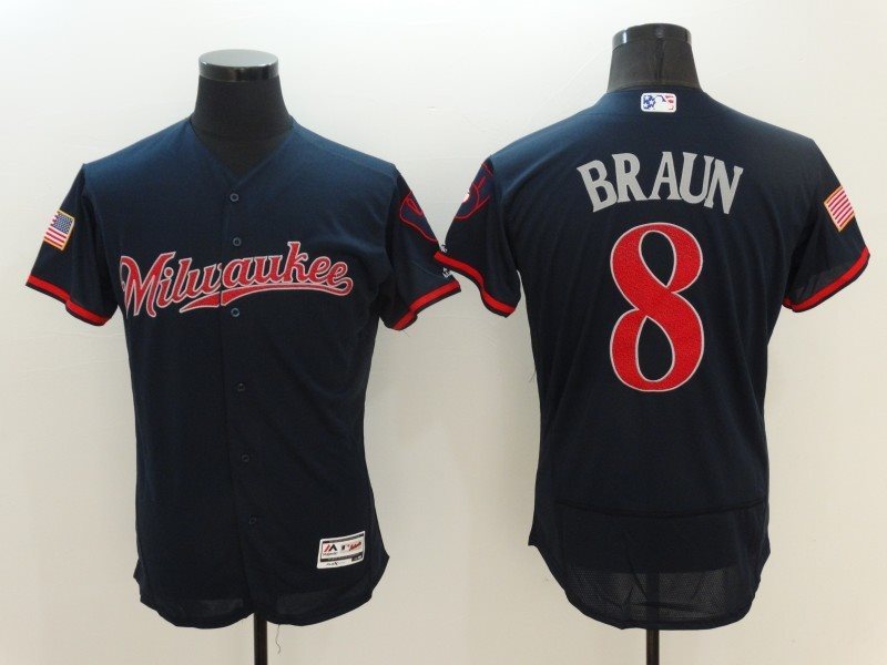 MLB Brewers 8 Ryan Braun Navy Fashion Stars and Stripes Flexbase Men Jersey