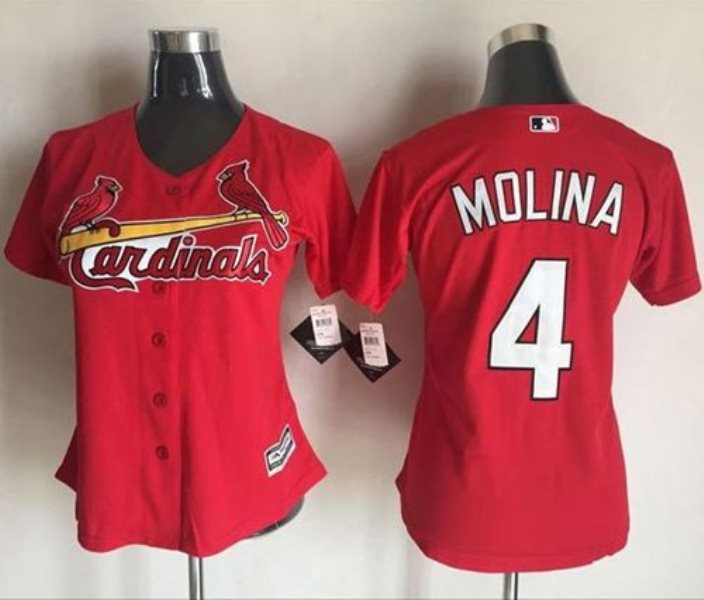 MLB Cardinals 4 Yadier Molina Red Women Jersey