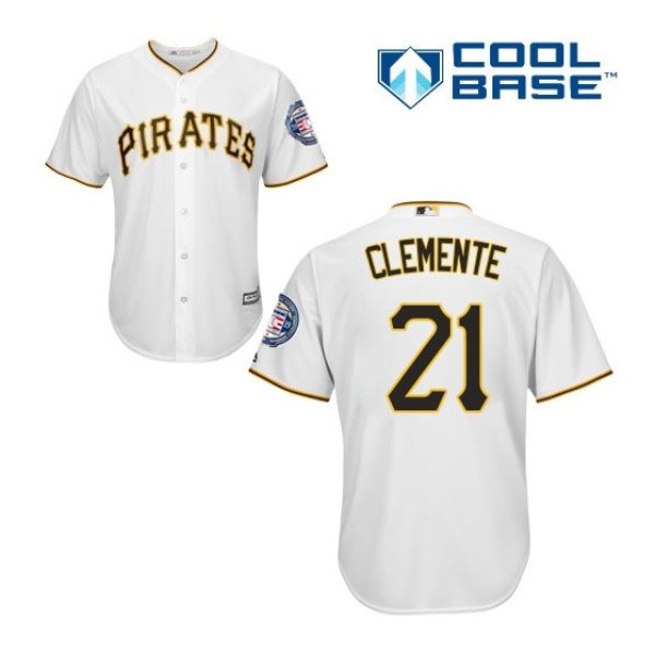 MLB Pirates 21 Roberto Clemente White 2019 Hall of Fame Induction Patch Cool Base Men Jersey