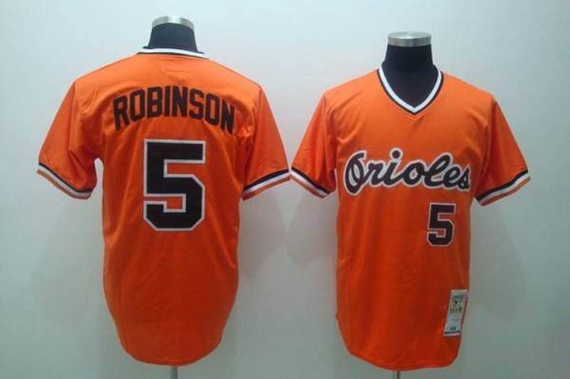 MLB Orioles 5 Brooks Robinson Orange Mitchell and Ness Throwback Men Jersey