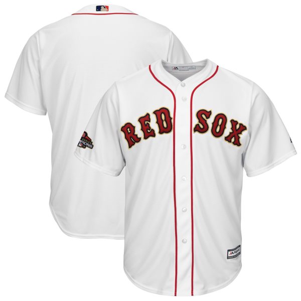 MLB Red Sox Blank White 2019 Gold Program Cool Base Men Jersey