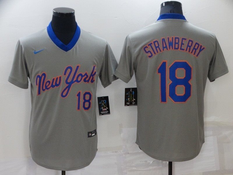 MLB Mets 18 Darryl Strawberry Grey Nike Cool Base Men Jersey