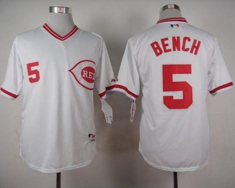 MLB Reds 5 Johnny Bench White 1990 Turn Back The Clock Men Jersey