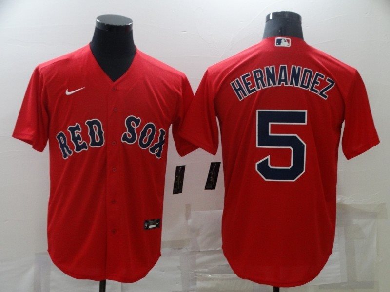 MLB Red Sox 5 HERNANDEZ Red Nike Cool Base Men Jersey