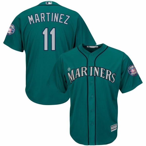 MLB Mariners 11 Edgar Martinez Green 2019 Hall of Fame Induction Patch Cool Base Men Jersey