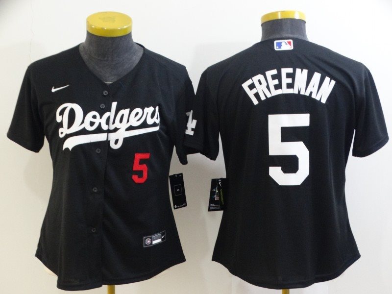 MLB Dodgers 5 Freddie Freeman Black Nike Cool Base Women Jersey
