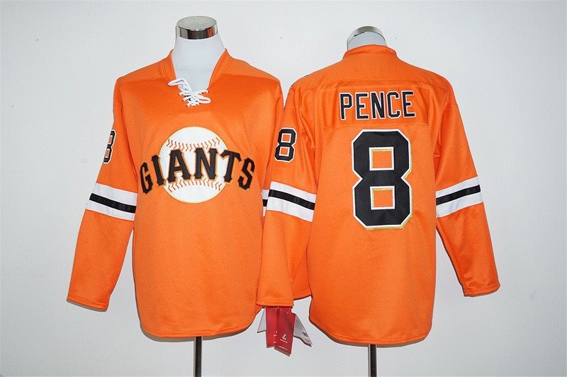 MLB Giants 8 Hunter Pence Orange Long Sleeve Men Jersey