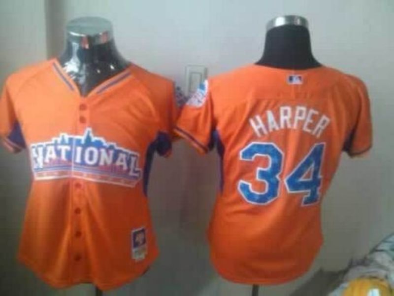 MLB Nationals 34 Bryce Harper Orange 2013 All-Star Women Jersey