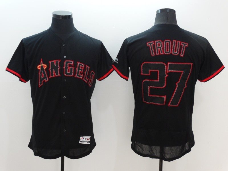 MLB Angels 27 Mike Trout Black Fashion Stars and Stripes Flexbase Men Jersey