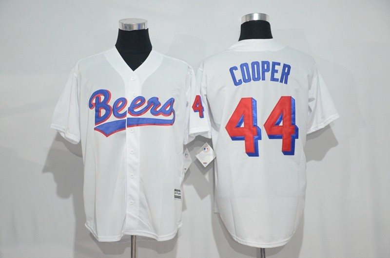 The BASEketball Beers Movie 44 Joe Coop Cooper Button Down White Baseball Jersey