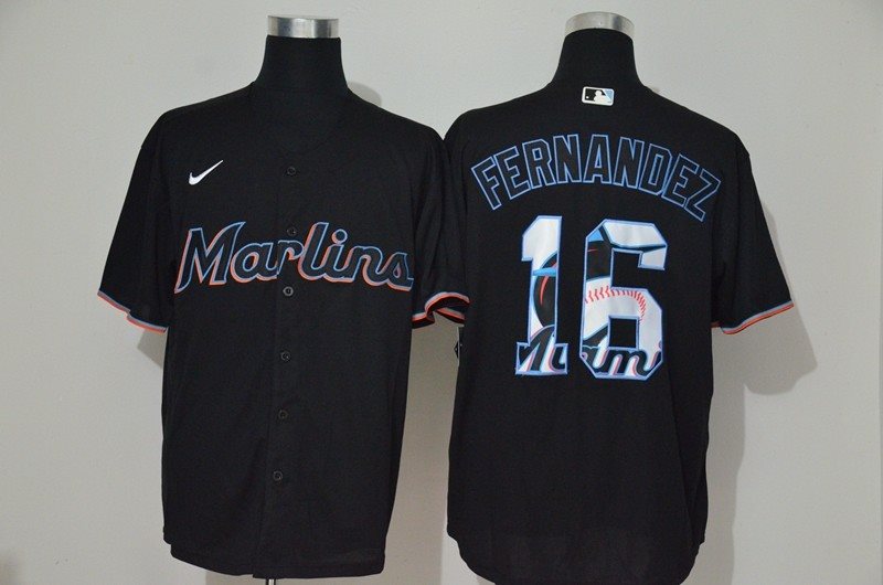 MLB Marlins 16 Jose Fernandez Black 2020 Nike Cool Base Men Jersey